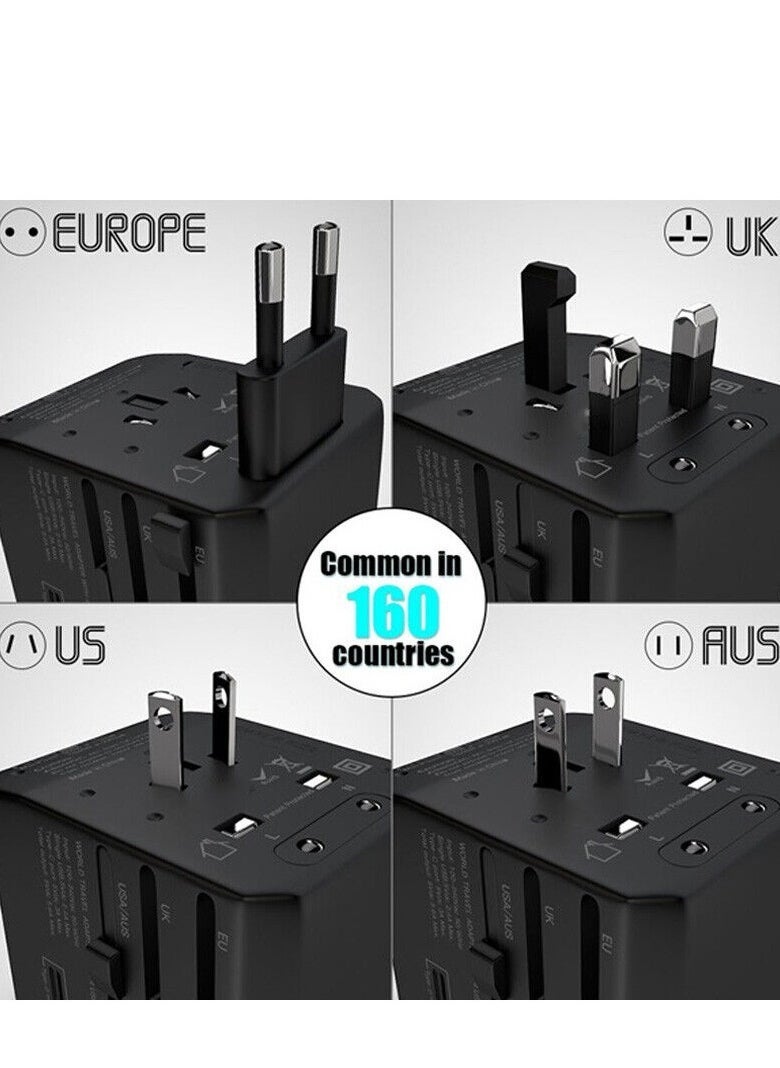 Universal Travel Adapter International Power Plug Ultra Fast All in One Power Adapter 4 Ultra Fast USB Port Ultra Fast Type C 3.4A Multi Adapter Worldwide UK EU US AU Black - Image 2
