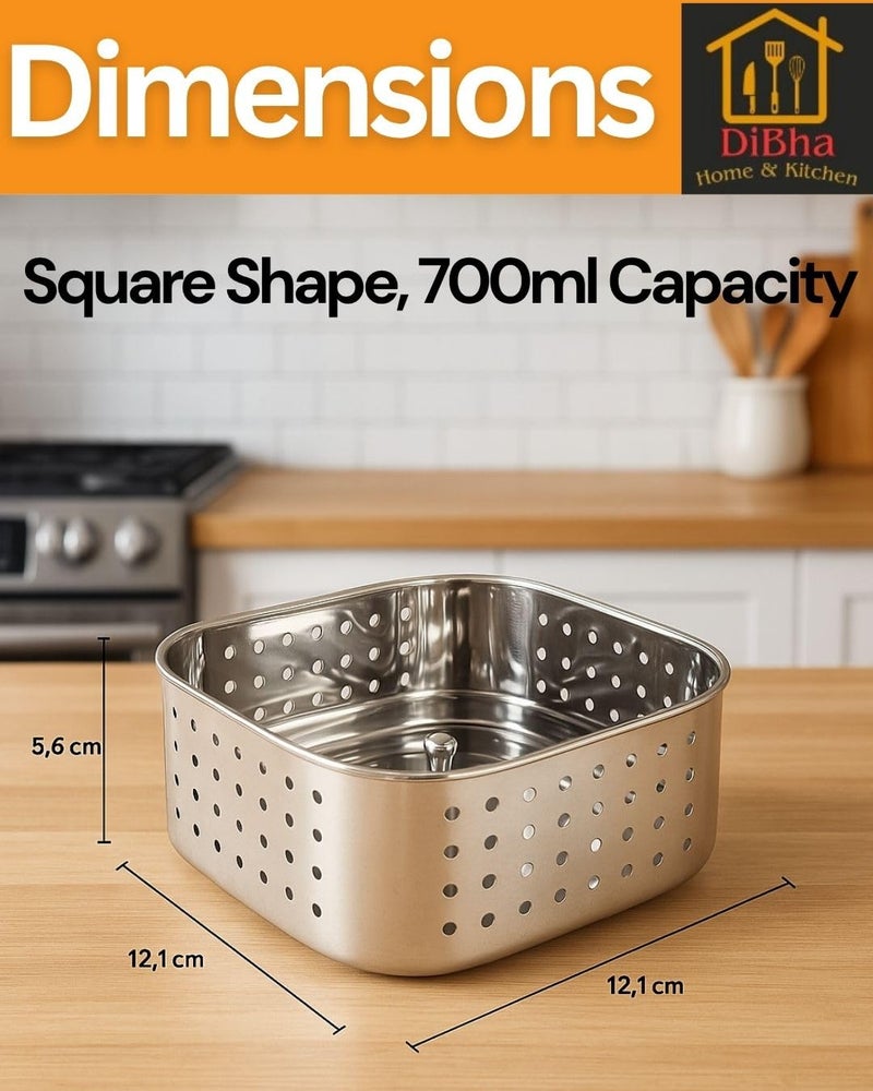 DiBha Stainless Steel Square Shape Paneer Cheese/Tofu/Sprouts Maker/Mould/Press Maker, Color - Silver (Capacity - 700ml) - Image 2