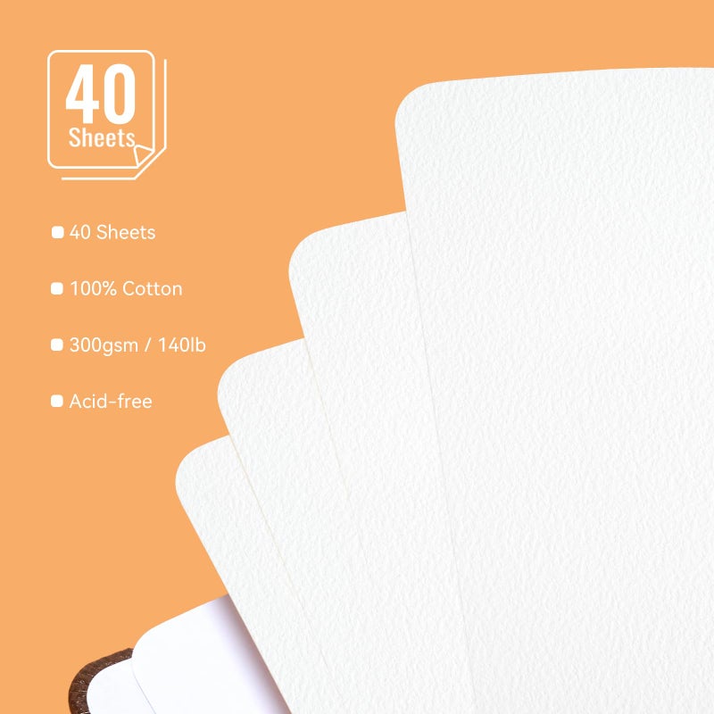 Paul Rubens Square Watercolor Journal,2 Pack 40 Sheets 100% Cotton Acid-Free Cold Press Watercolor Sketchbook 5.91 * 5.91 Inches, 140lb/300gsm for Watercolors, Gouache, Acrylics - Image 2