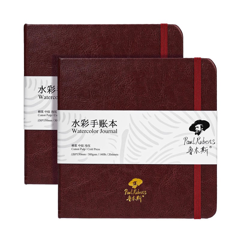 Paul Rubens Square Watercolor Journal,2 Pack 40 Sheets 100% Cotton Acid-Free Cold Press Watercolor Sketchbook 5.91 * 5.91 Inches, 140lb/300gsm for Watercolors, Gouache, Acrylics - Image 1