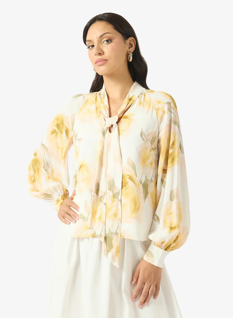 Ted Baker Randia Printed Tie Neck Long Sleeve Top