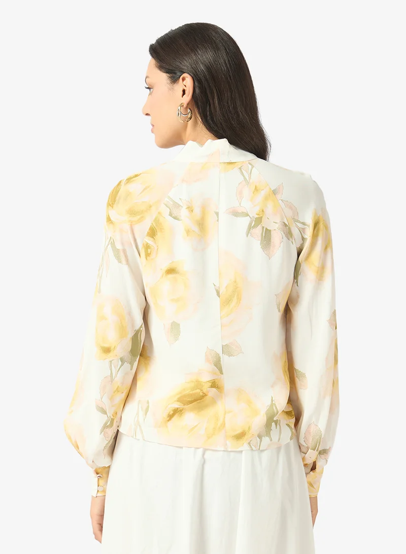 Ted Baker Randia Printed Tie Neck Long Sleeve Top