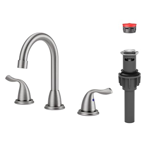 Arcora Bathroom Sink Faucet 3 Hole Brushed Nickel, ARCORA 8 Inch Widespread Bathroom Faucet, 2 Handles Bathroom Faucet with Pop Up Drain and cUPC Supply Lines - Image 1