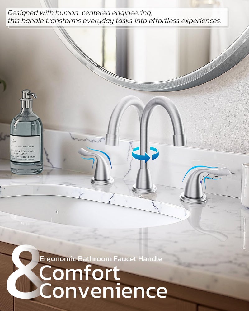 Arcora Bathroom Sink Faucet 3 Hole Brushed Nickel, ARCORA 8 Inch Widespread Bathroom Faucet, 2 Handles Bathroom Faucet with Pop Up Drain and cUPC Supply Lines - Image 3