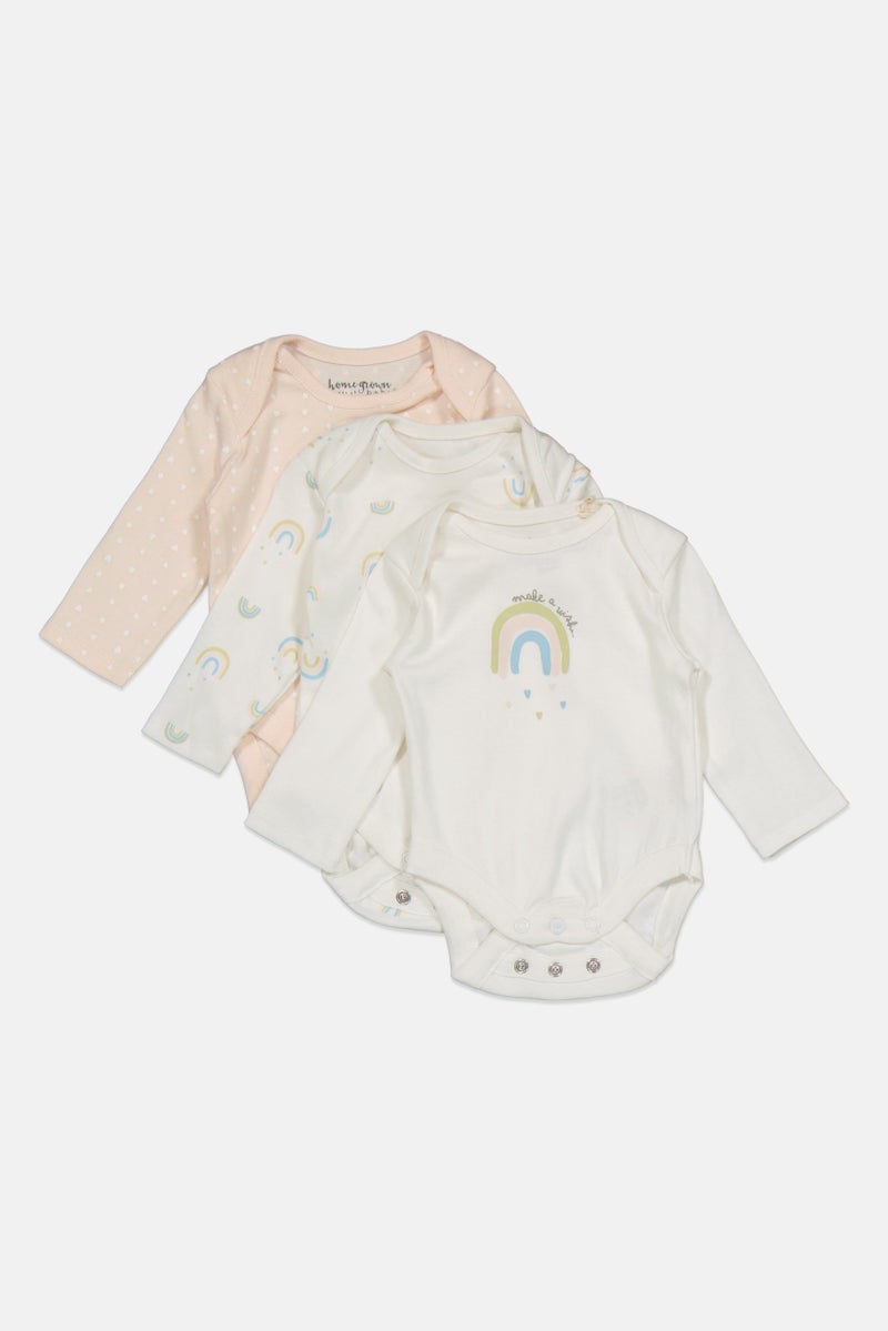 Home Grown Baby Toddlers Boy 3 Piece Long Sleeve Graphic Print Rompers, White Combo  - Image 3