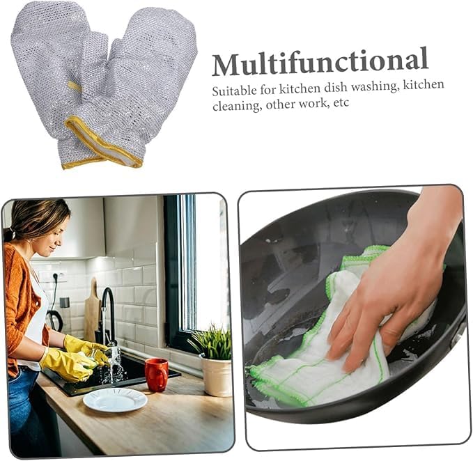 Non Scratch Wire Dishwashing Hand Gloves Easy Rinsing Waterproof Reusable Home Kitchen Utensils Cleaning Gloves for Washing Dish (Pack of 1 Pcs)  - Image 3