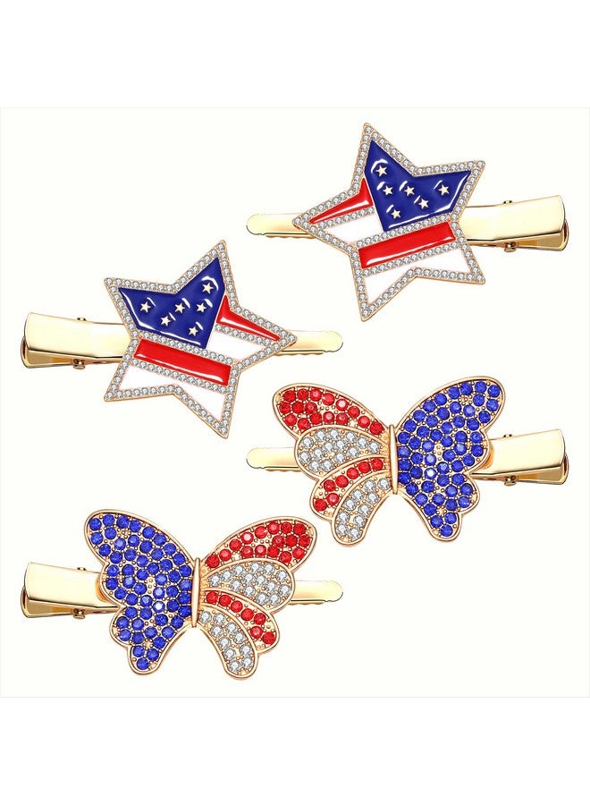 BVGA 4Th Of July Patriotic Hair Clips Rhinestone American Flag Star Heart Bows Alligator Metal Clips Crystal Red White And Blue Usa Independence Day Hairpins Hair Accessories For Women Girl - Image 1