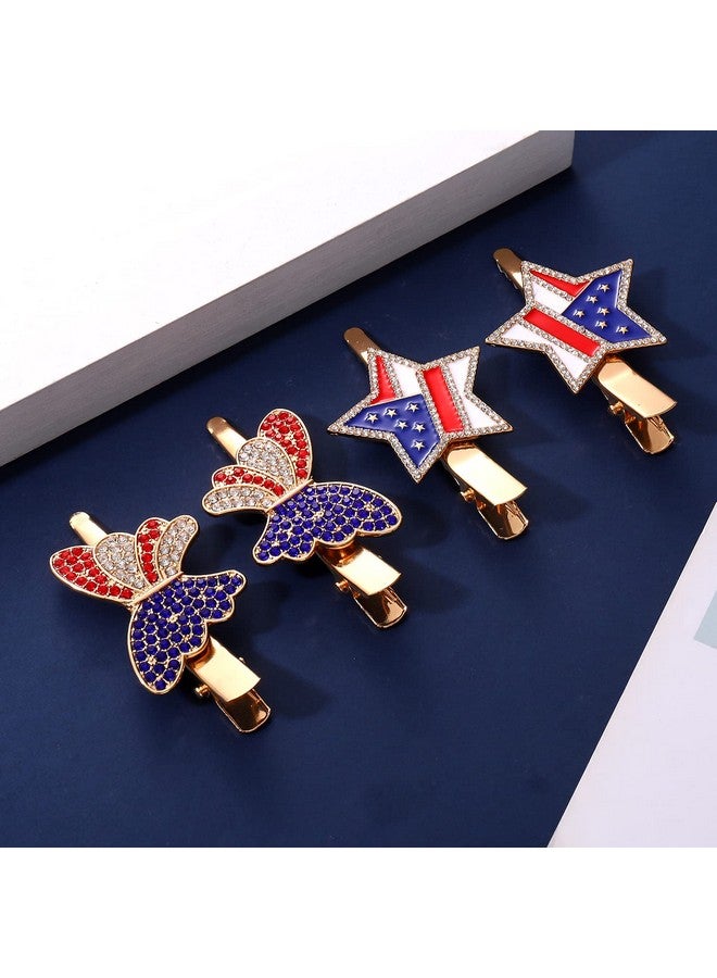BVGA 4Th Of July Patriotic Hair Clips Rhinestone American Flag Star Heart Bows Alligator Metal Clips Crystal Red White And Blue Usa Independence Day Hairpins Hair Accessories For Women Girl - Image 2