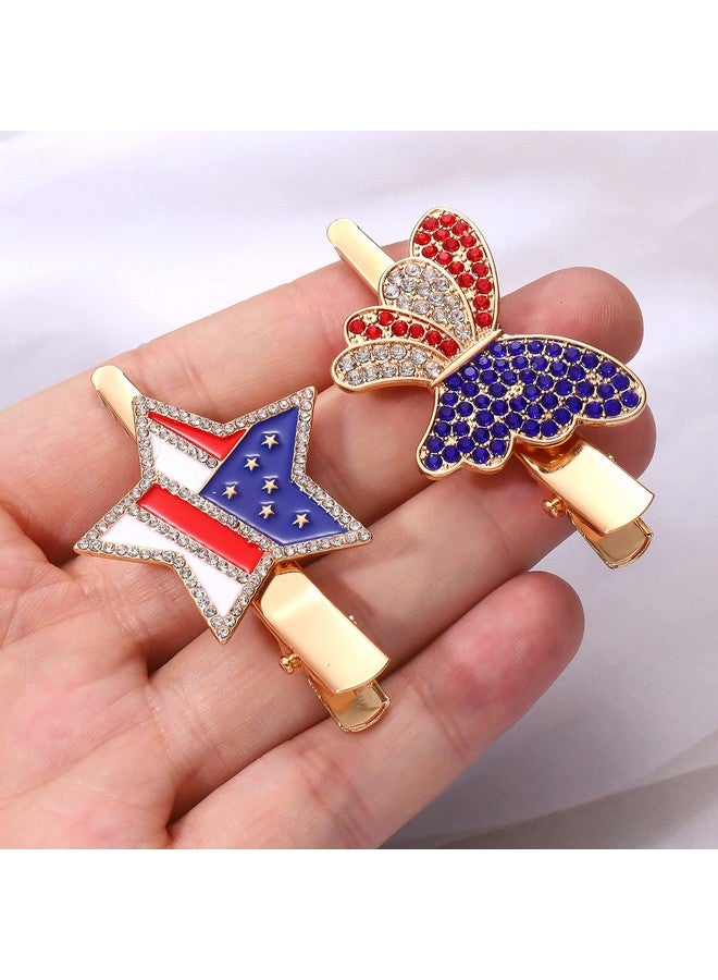 BVGA 4Th Of July Patriotic Hair Clips Rhinestone American Flag Star Heart Bows Alligator Metal Clips Crystal Red White And Blue Usa Independence Day Hairpins Hair Accessories For Women Girl - Image 4