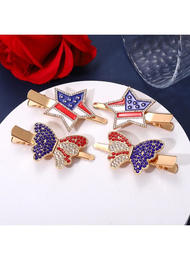 BVGA 4Th Of July Patriotic Hair Clips Rhinestone American Flag Star Heart Bows Alligator Metal Clips Crystal Red White And Blue Usa Independence Day Hairpins Hair Accessories For Women Girl - Image 3