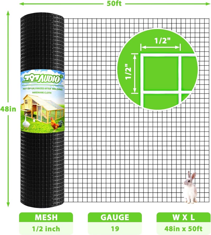 797Audio PVC Coated Welded Wire Fence,1/2 inch 48 in x 50 ft,Chicken Wire,Black Metal Fence Mesh Wire Roll,Garden Fencing Welded Wire Mesh for Pet Enclosures,Vegetable,Poultry and Agricultural Use - Image 2