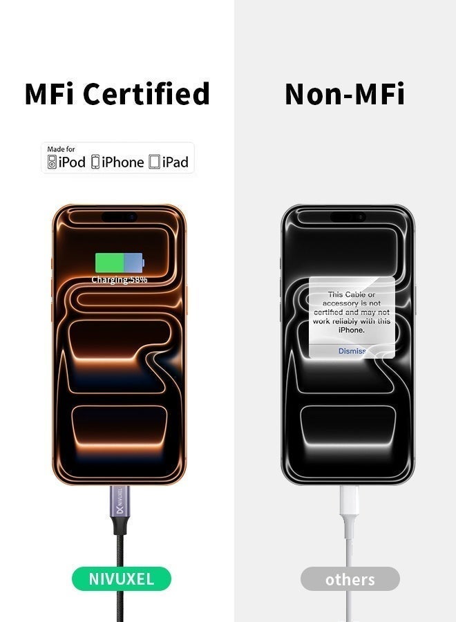 نيفوكسيل كابل USB-C إلى Lightning بطول 2 متر معتمد من MFi - شحن سريع بقدرة 20 واط، مضفر بالنايلون لأجهزة iPhone 14/13/12/11 Pro Max وiPad - Image 5