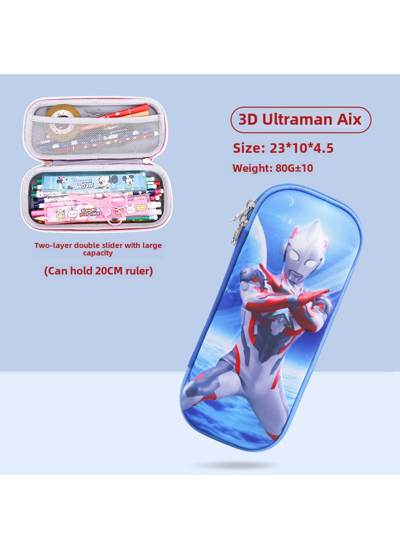 Generic - 3D Cartoon Kids Pencil Case Large Capacity 3D Aix Ultraman-two-layer fabric - Image 1