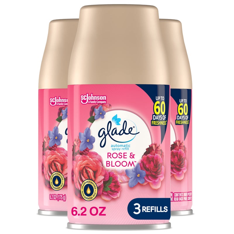 Glade Automatic Spray Refill, Air Freshener for Home and Bathroom, Rose & Bloom, 6.2 Oz, 3 Count - Image 1