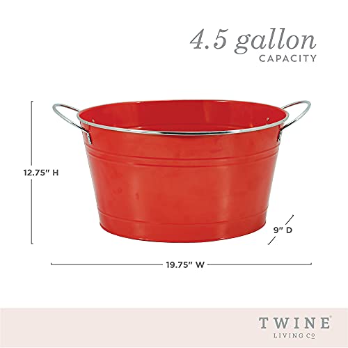 Twine Big Red Ice Bucket - Galvanized Metal Drink Beverage Tub for Home Parties, Country Home Wine And Beer Chiller, Holds 4.5 Gallons - Image 4