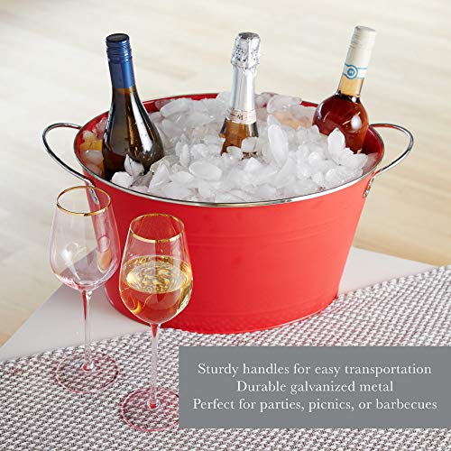 Twine Big Red Ice Bucket - Galvanized Metal Drink Beverage Tub for Home Parties, Country Home Wine And Beer Chiller, Holds 4.5 Gallons - Image 3