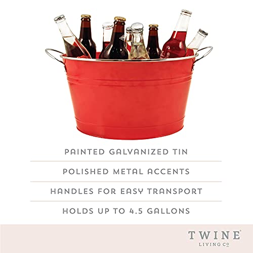 Twine Big Red Ice Bucket - Galvanized Metal Drink Beverage Tub for Home Parties, Country Home Wine And Beer Chiller, Holds 4.5 Gallons - Image 2