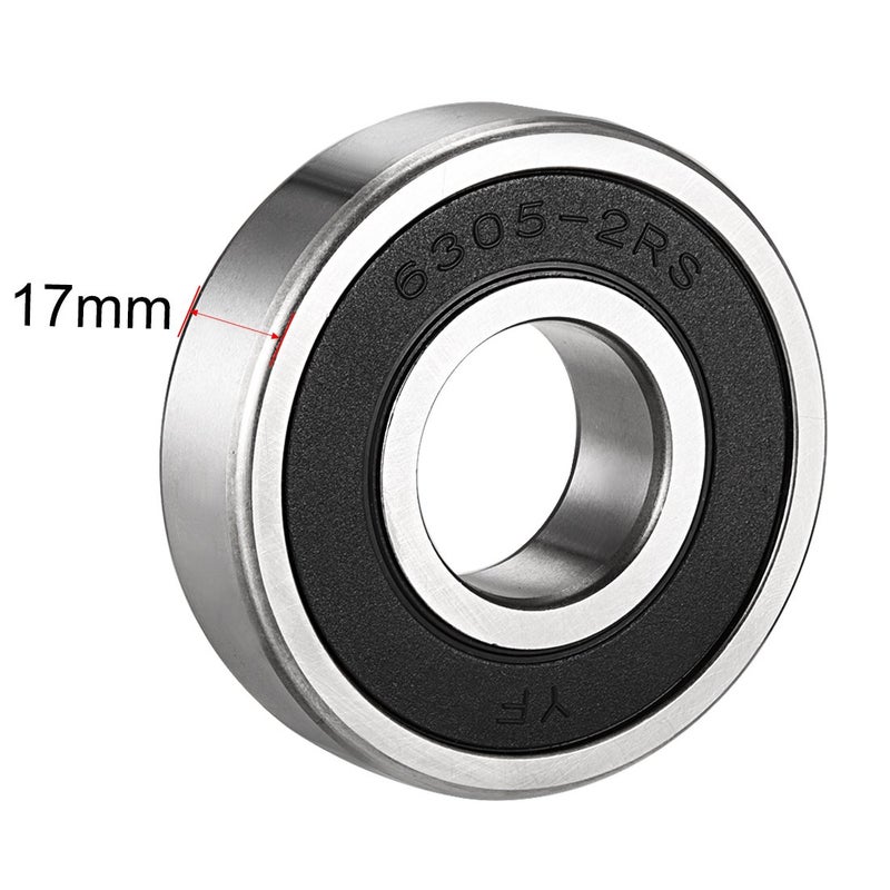 uxcell 6305-2RS Deep Groove Ball Bearing Double Sealed 180305, 25mm x 62mm x 17mm Chrome Steel Bearings (Pack of 1) - Image 3