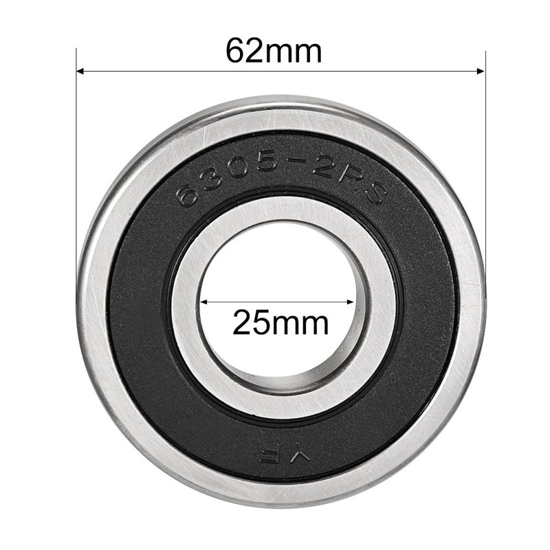 uxcell 6305-2RS Deep Groove Ball Bearing Double Sealed 180305, 25mm x 62mm x 17mm Chrome Steel Bearings (Pack of 1) - Image 4