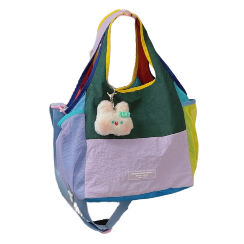 Dopamine Color-Block Tote Bag, High Appearance, Niche Design, Canvas, Lightweight, Contrast Color, Versatile, Student Handbag for Women - Image 5