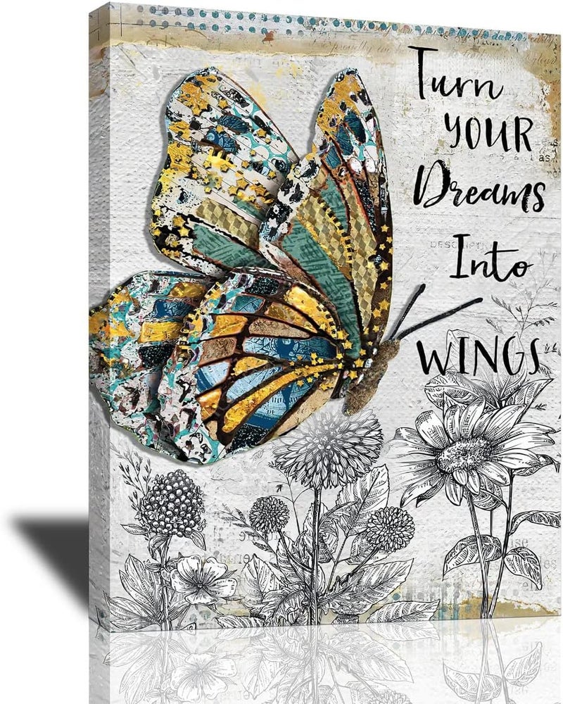 Tijuboni Rustic Butterfly Flowers Canvas Wall Art - Image 1