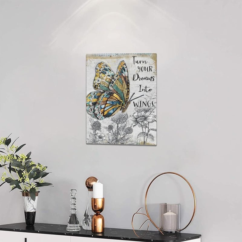Tijuboni Rustic Butterfly Flowers Canvas Wall Art - Image 2