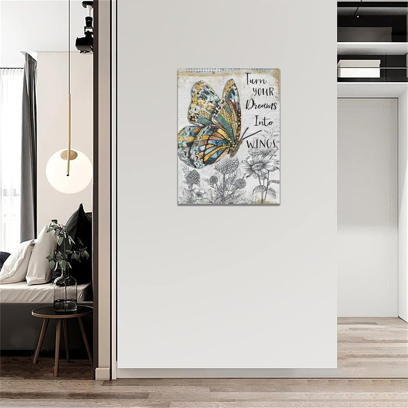 Tijuboni Rustic Butterfly Flowers Canvas Wall Art - Image 3
