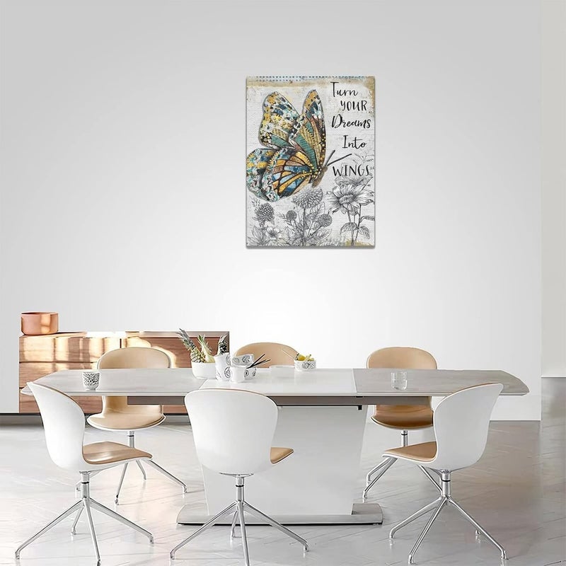 Tijuboni Rustic Butterfly Flowers Canvas Wall Art - Image 4