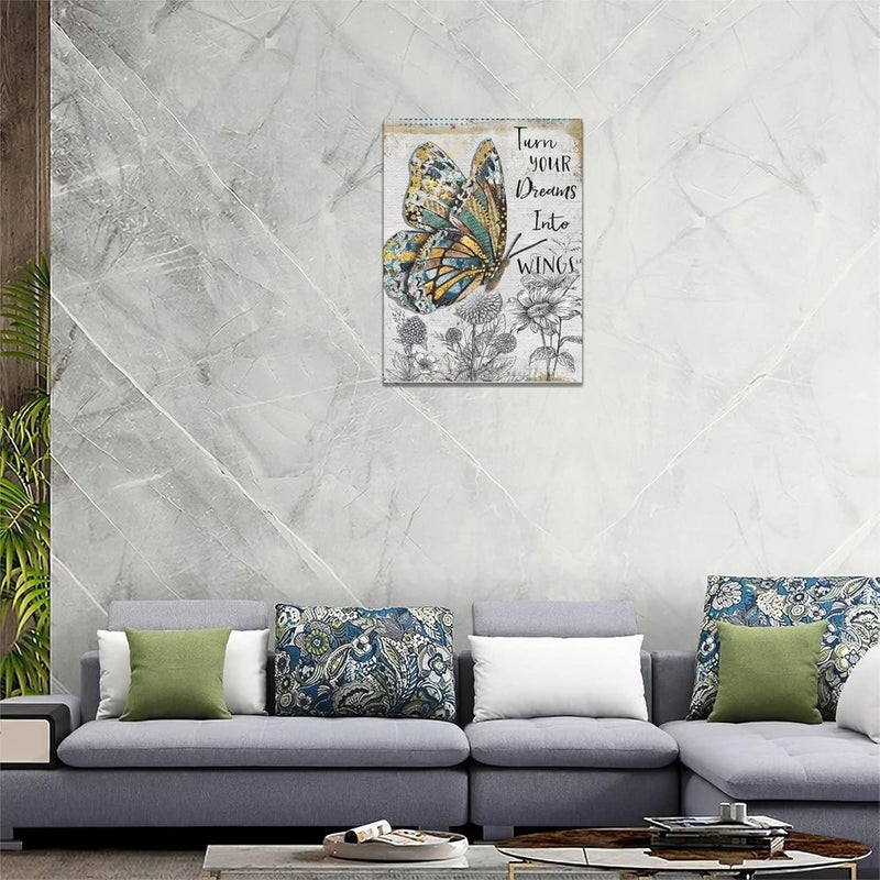Tijuboni Rustic Butterfly Flowers Canvas Wall Art - Image 5