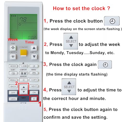 Kassionel Universal Replacement Remote Control Compatible for Daikin ARC452A21 ARC452A22 ARC452A1 ARC452A2 ARC452A3 2MKS50G2V1B Air Conditioner - Image 3