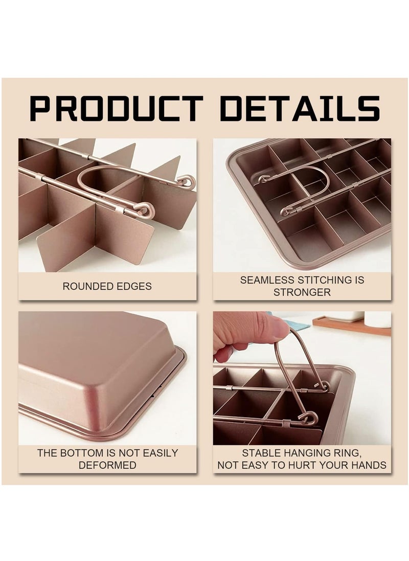 MileMelo Non Stick Brownie Trays for Baking with Dividers, 18-Cavity Brownie Pan Precut Slices, Carbon Steel Brownie Baking Tray Removable Champagne Gold for Cupcake Cake Muffin Pizzas  - Image 3