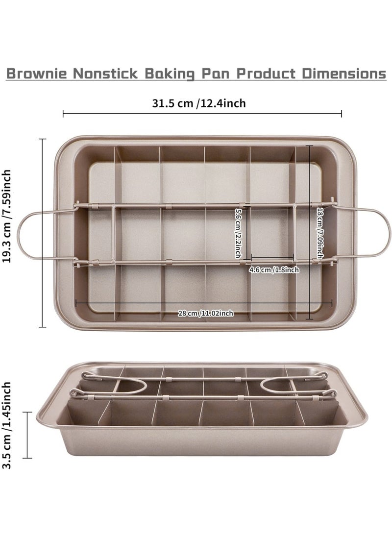 MileMelo Non Stick Brownie Trays for Baking with Dividers, 18-Cavity Brownie Pan Precut Slices, Carbon Steel Brownie Baking Tray Removable Champagne Gold for Cupcake Cake Muffin Pizzas  - Image 2