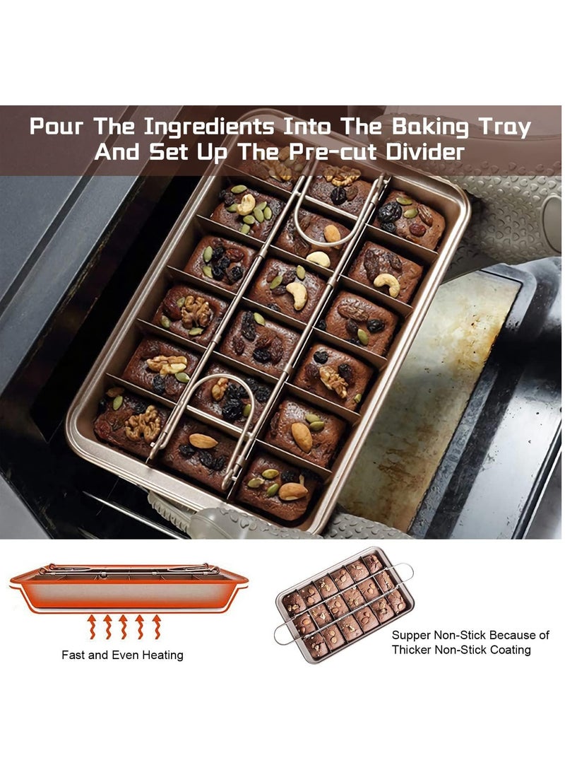 MileMelo Non Stick Brownie Trays for Baking with Dividers, 18-Cavity Brownie Pan Precut Slices, Carbon Steel Brownie Baking Tray Removable Champagne Gold for Cupcake Cake Muffin Pizzas  - Image 5