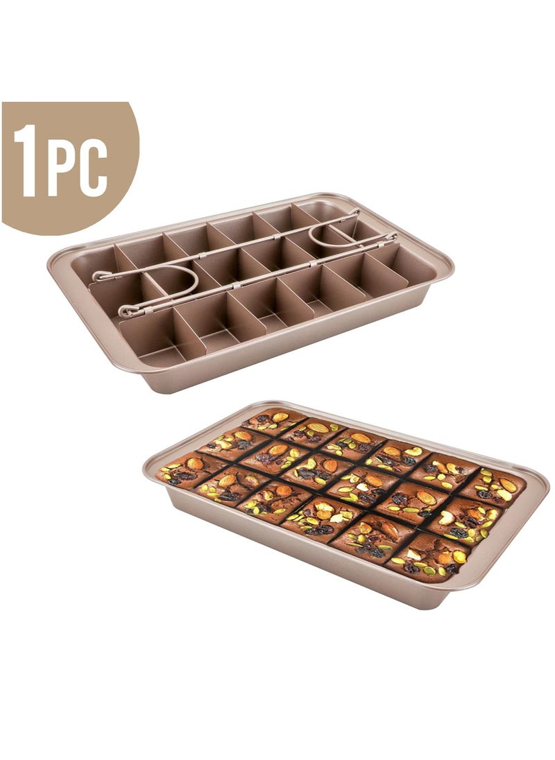 MileMelo Non Stick Brownie Trays for Baking with Dividers, 18-Cavity Brownie Pan Precut Slices, Carbon Steel Brownie Baking Tray Removable Champagne Gold for Cupcake Cake Muffin Pizzas  - Image 1