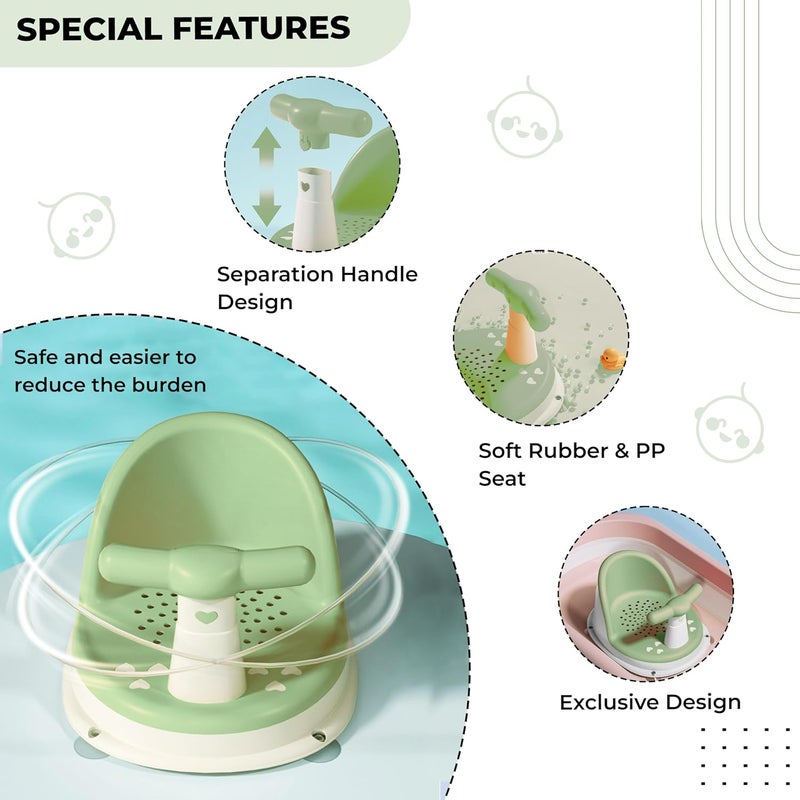 BEMBIKA مستلزمات استحمام الأطفال: مقعد استحمام متميز للأطفال حديثي الولادة والأطفال الصغار، مقعد استحمام أنيق ومقعد حوض استحمام، مقعد استحمام مثالي وكرسي تعليمي لطفلك (أخضر فريش) - Image 5
