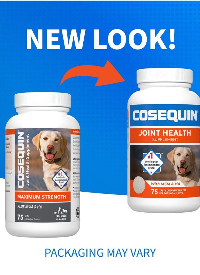 COSEQUIN - Cosequin Maximum Strength Joint Health Supplement for Dogs - With Glucosamine, Chondroitin, MSM, and Hyaluronic Acid, 75 Chewable Tablets (Pack of 1) - Image 1