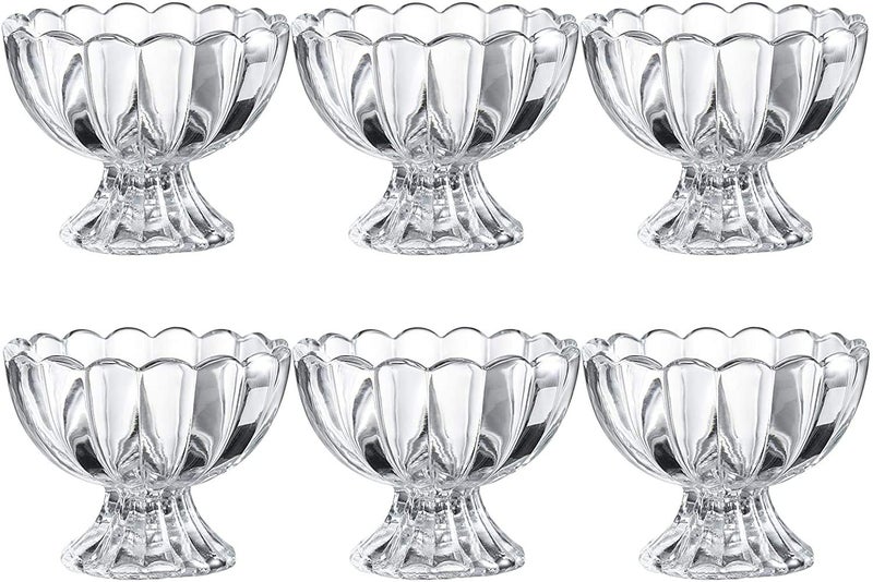 KHOLAD Glass Dessert Bowl Set of 6 Glass ice Cream Cups for Trifle Pudding Snack Cereal Fruit Parfait Sundae and Nuts Mini Footed Clear Cup Tasters Classic - Image 1