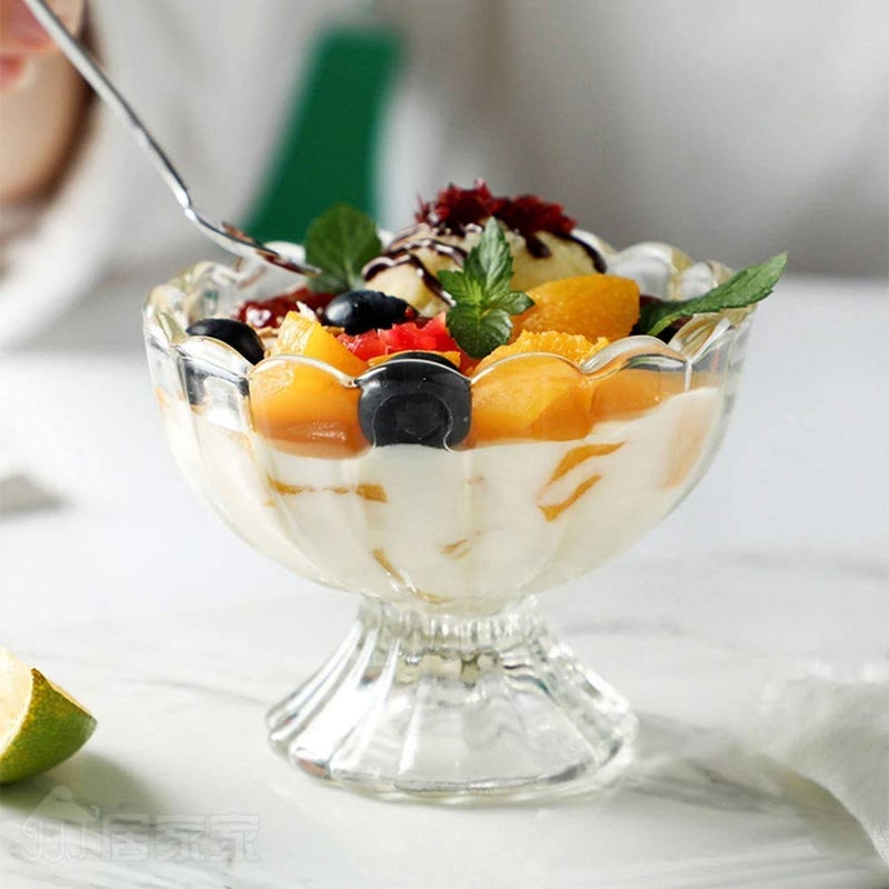 KHOLAD Glass Dessert Bowl Set of 6 Glass ice Cream Cups for Trifle Pudding Snack Cereal Fruit Parfait Sundae and Nuts Mini Footed Clear Cup Tasters Classic - Image 2