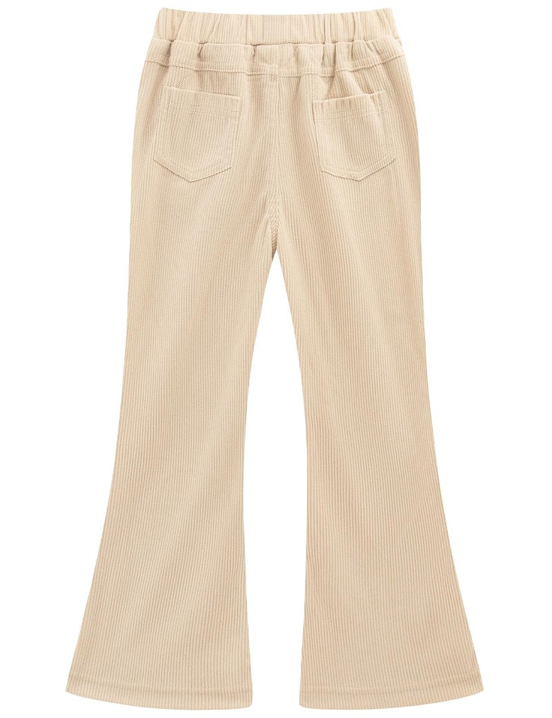 Noomelfish Girls Corduroy Flared Pant Fall Winter Bell Bottoms Trousers with Pockets, Khaki, Size 7-8 Years - Image 2