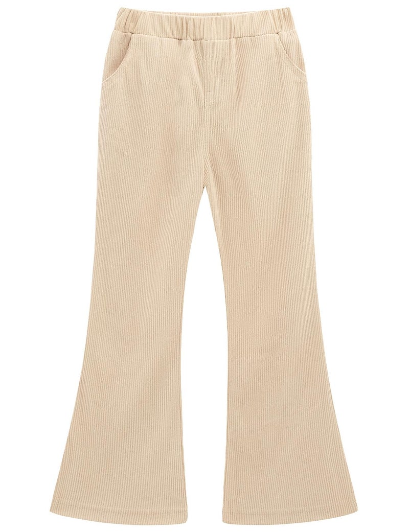 Noomelfish Girls Corduroy Flared Pant Fall Winter Bell Bottoms Trousers with Pockets, Khaki, Size 7-8 Years - Image 1