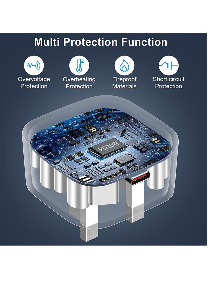 Ntech 20W USB Type-C Power Adapter Wall Charge and Lead Charging with Phone Fast Charger USB C Plug and Cable 1M - Image 2
