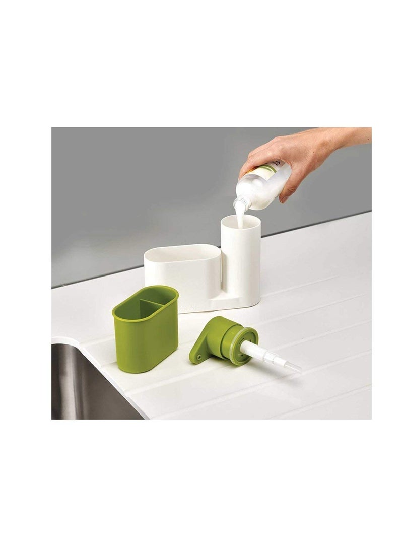 EZ Life - EZ Life Sink Organizer 2-in-1 Set for Soap Dispenser & Brush/Sponge Holder (Green & White) - Sturdy - Plastic - Image 1