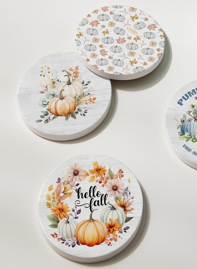 Hoomey Set of 6 Fall Coasters with Holder, Absorbent Ceramic Drink Coasters, Blue Pumpkin Truck Coasters, Fall Decorations - Image 3