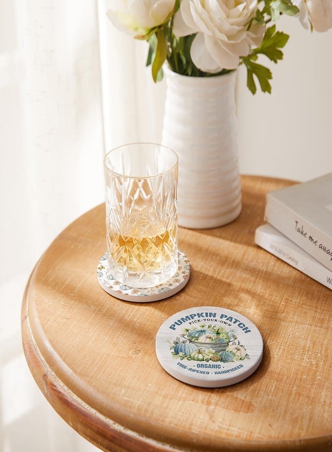 Hoomey Set of 6 Fall Coasters with Holder, Absorbent Ceramic Drink Coasters, Blue Pumpkin Truck Coasters, Fall Decorations - Image 2