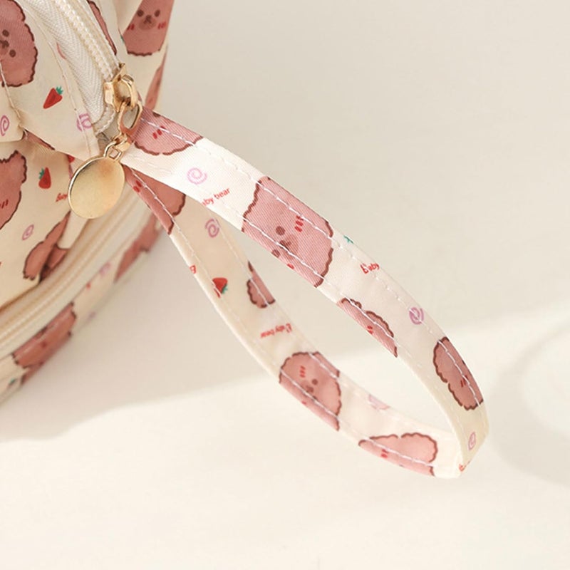Double Layer Makeup Bag for Women Portable Travel Cosmetic Pouches Storage Organized Toiletry Bags with Bear Designs - Image 3