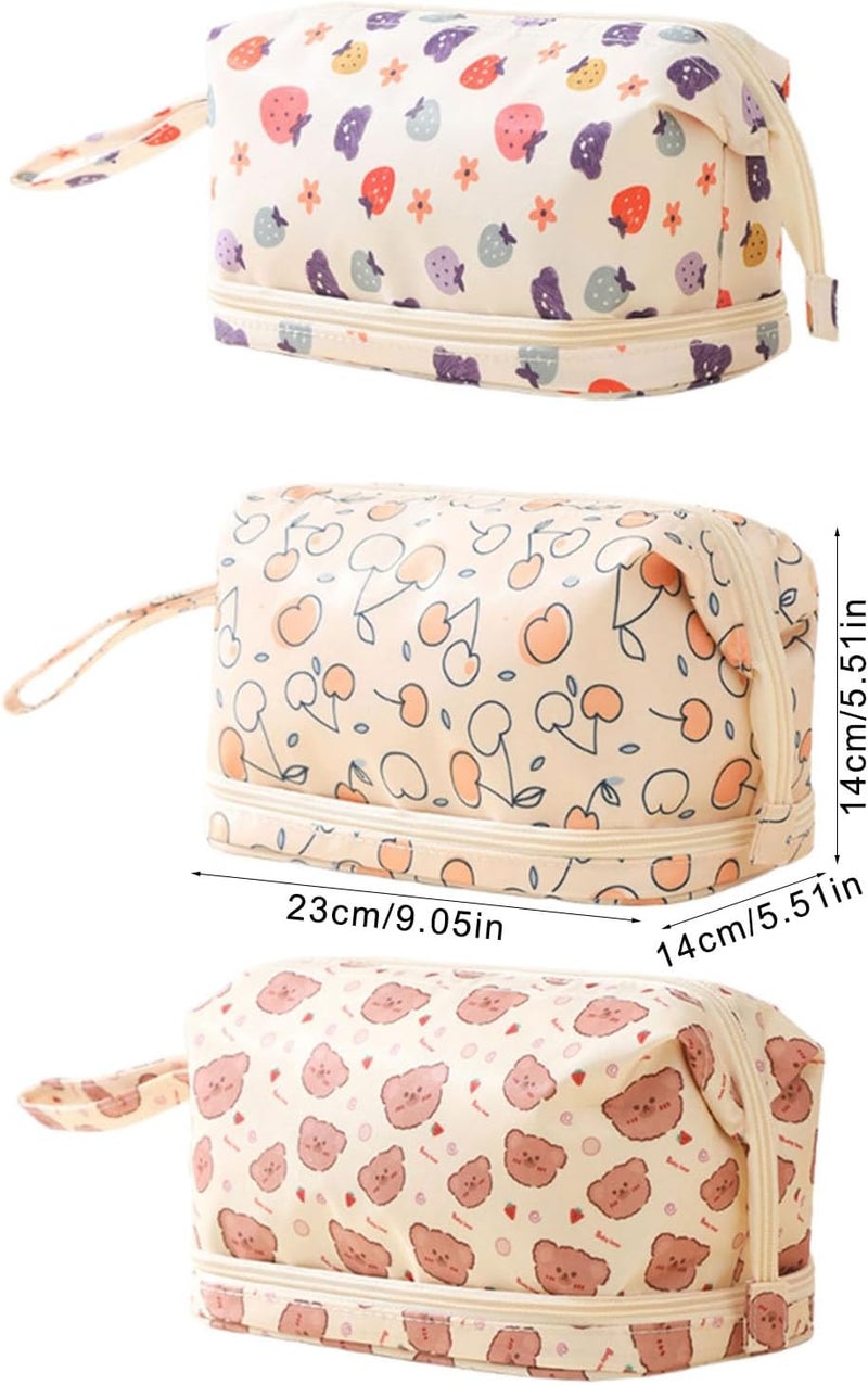 Double Layer Makeup Bag for Women Portable Travel Cosmetic Pouches Storage Organized Toiletry Bags with Bear Designs - Image 5
