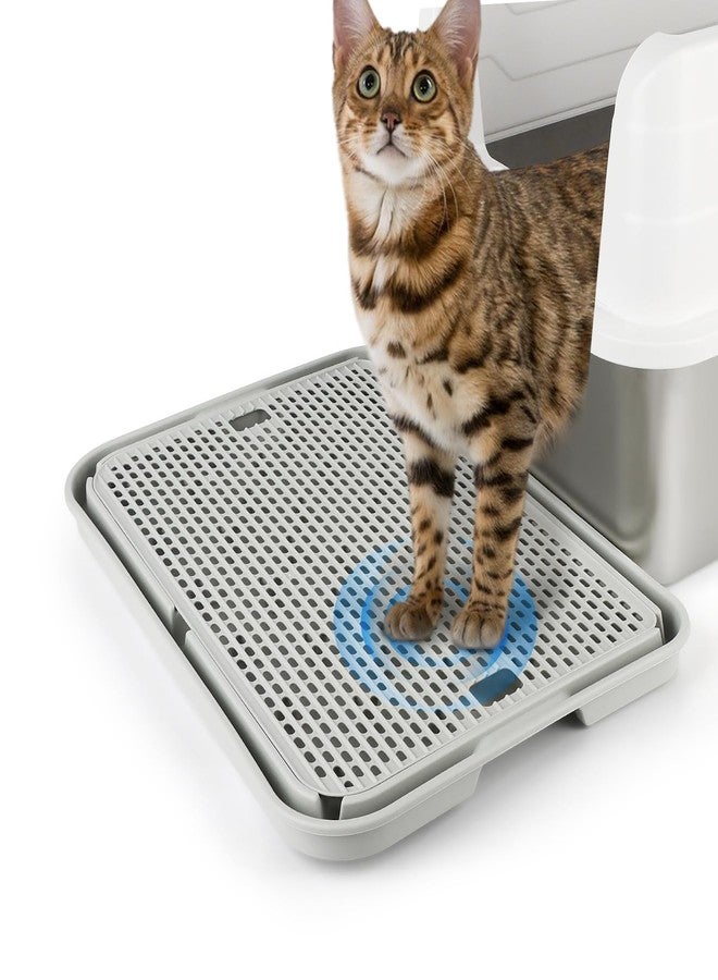 Bartuke Litter Box Step, Cat Step/Ramp/Catcher with Filter Function, Easy to Clean, Ideal for Kitten & Elderly Cats (Light Grey) - Image 1