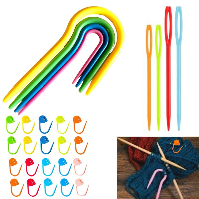 Artonezt Artonezt UCable Stitch Holders Set Large Eye Plastic Yarn Sewing Needle Set Locking Knitting Crochet Stitch Markers Counter Needle Clip for Sweaters Socks Yarn Sewing Crochet