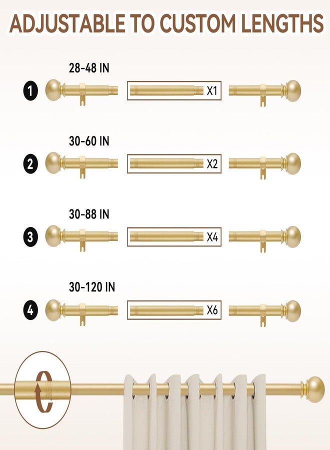 Poskena Gold Curtain Rod for Windows 48 to 84 or 88 Inch, 2 Pack 5/8 Inch Diameter Adjustable Curtain Rods With Brackets, Heavy Duty Easy to Install Curtain Rods for Bedroom, Outdoor Curtain Rod for Patio - Image 5