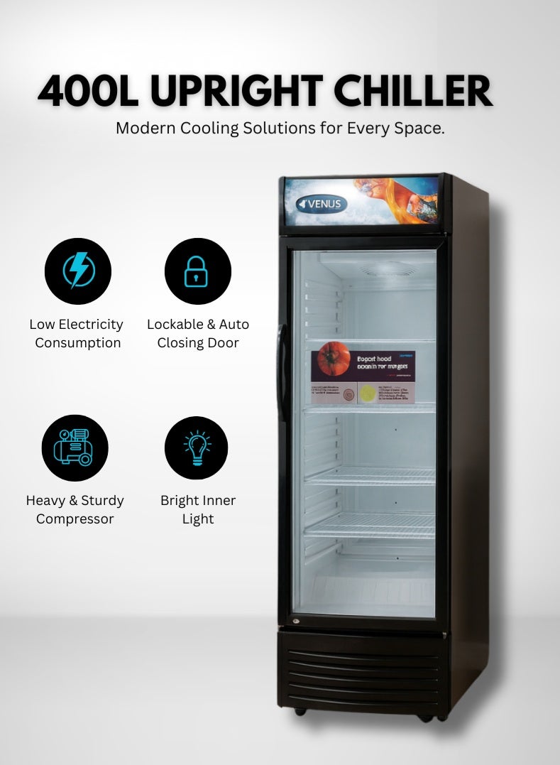 Venus 400L Upright Chiller | Heavy-Duty Compressor, Efficient Temperature Control, Low Power Consumption, Auto Closing Door, Rust-Free Metallic Body-VUSC401BL - Image 1
